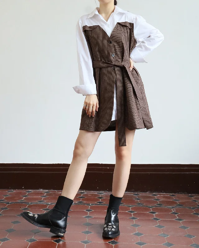 Everyday Dress with Pleated Skirt for a Feminine Touch 2 in 1 Striped Shirt Dress (2 color) Everyday Dress with Pleated Skirt for a Feminine Touch 2 in 1 Striped Shirt Dress (2 color)