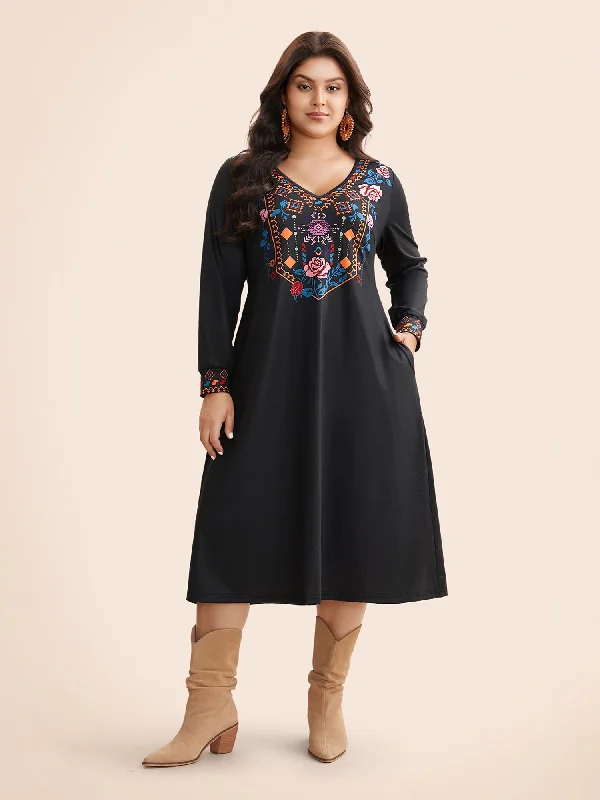  Bandana Print V Neck Midi Dress