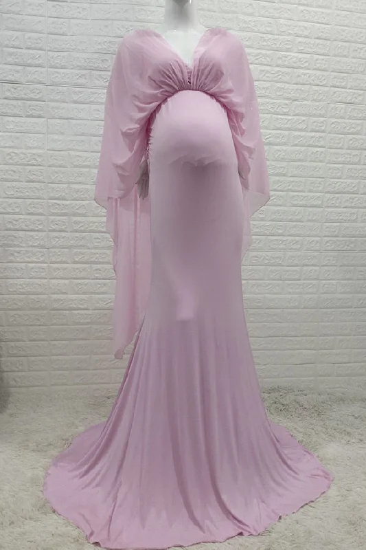 Maternity dress for a baby's first visit to the vegetable garden Bat Sleeves Mermaid V-neck Pregnancy Gown