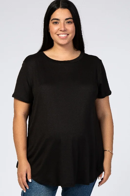Maternity dress for a baby's first visit to the opera Black Round Hem Short Sleeve Maternity Plus Top Maternity dress for a baby's first visit to the opera Black Round Hem Short Sleeve Maternity Plus Top