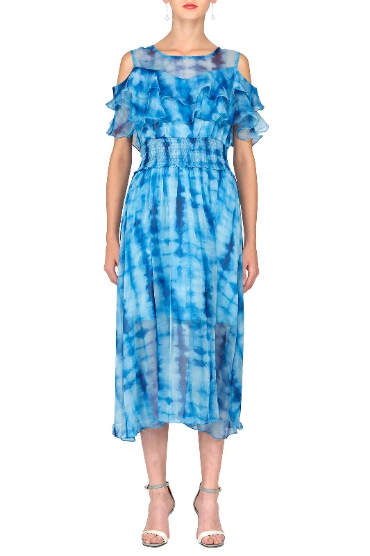 Everyday Dress with Keyhole Back for a Stylish Detail​ TWO PEARS-Blue Contrast Dress