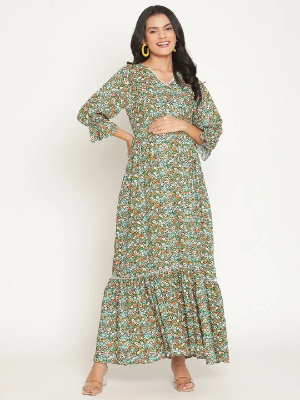 Maternity dress for a baby's first visit to the fair Floral Maternity Maxi Dress