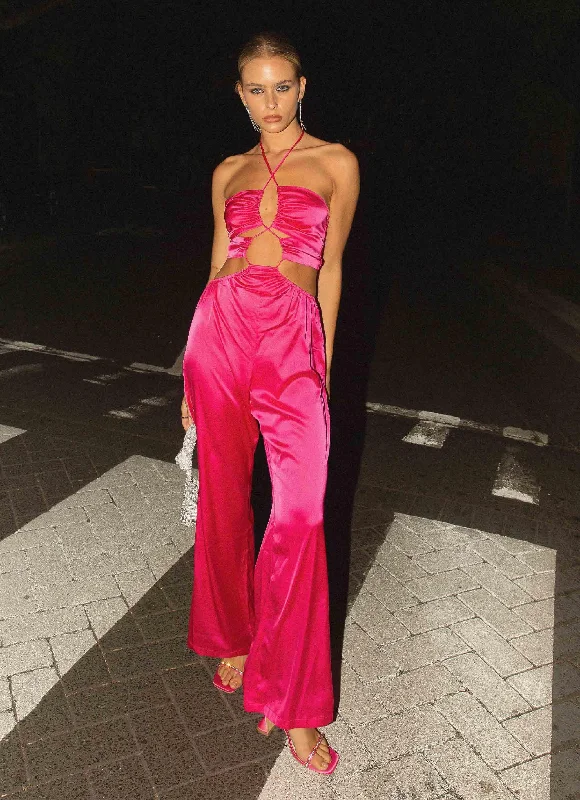 Formal dresses with pleated yokes and button - up fronts for a classic and refined look Causing Commotion Jumpsuit - Flamingo Pink Formal dresses with pleated yokes and button - up fronts for a classic and refined look Causing Commotion Jumpsuit - Flamingo Pink