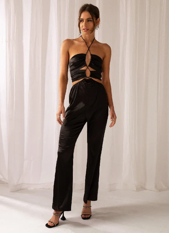 Formal dresses with tassel - adorned belts and tiered skirts for a stylish and festive formal event Causing Commotion Jumpsuit - Onyx Formal dresses with tassel - adorned belts and tiered skirts for a stylish and festive formal event Causing Commotion Jumpsuit - Onyx