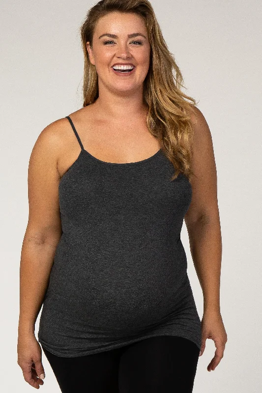 Maternity dress for a baby's first visit to the rose garden Charcoal Solid Maternity Plus Cami
