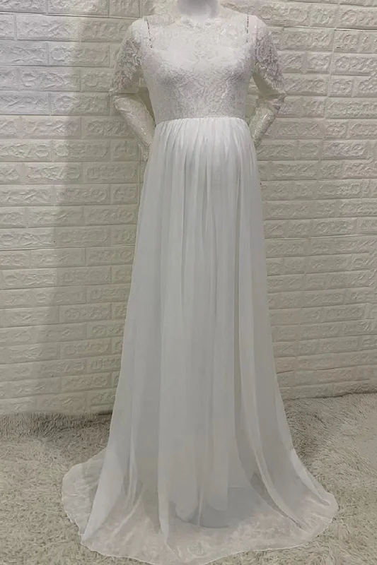 Maternity dress for a baby's first visit to the circus Delicate White Lace Long Sleeves Maternity Dress Maternity dress for a baby's first visit to the circus Delicate White Lace Long Sleeves Maternity Dress