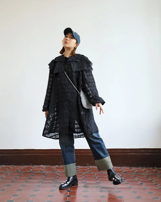  Double Collar Sheer Dress (2 color)