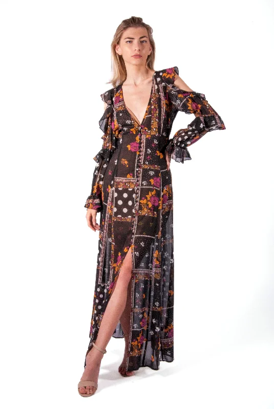 Everyday Dress with Patchwork Design for a Bohemian - inspired Look FOR LOVE & LEMONS- ELYSE RUFFLED MAXI DRESS Everyday Dress with Patchwork Design for a Bohemian - inspired Look FOR LOVE & LEMONS- ELYSE RUFFLED MAXI DRESS