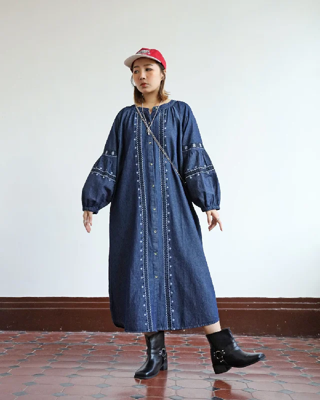 Everyday Dress with Printed Animals for a Playful Look​ Embroidery Denim Dress