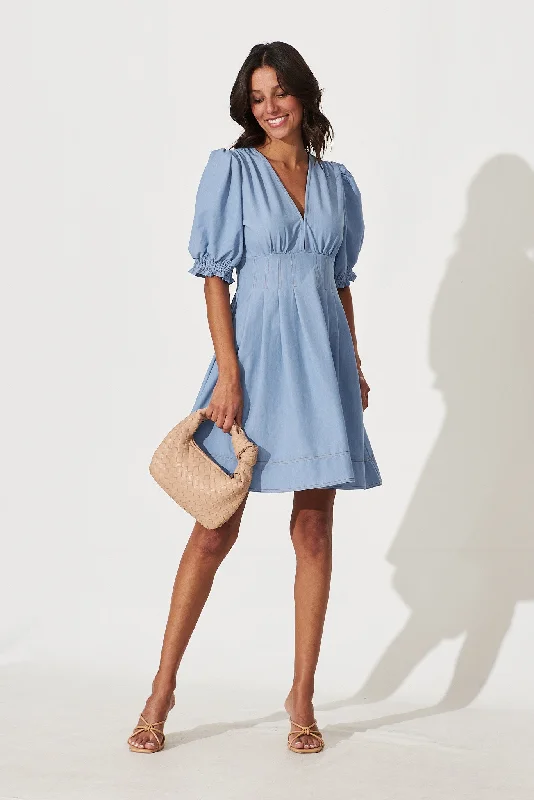 Everyday Dress with Stretch - knit Fabric for Easy Movement Hazel Dress In Denim Blue Everyday Dress with Stretch - knit Fabric for Easy Movement Hazel Dress In Denim Blue