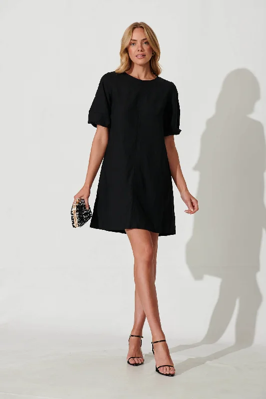 Everyday Dress with Water - resistant Coating for Outdoor Activities Kyoto Dress In Black Cotton Linen Everyday Dress with Water - resistant Coating for Outdoor Activities Kyoto Dress In Black Cotton Linen