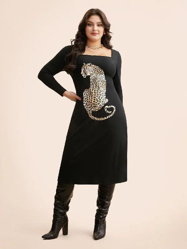 Everyday Dress with Pintucked Details for a Textured Look Leopard Print Square Neck Tie Knot Dress Everyday Dress with Pintucked Details for a Textured Look Leopard Print Square Neck Tie Knot Dress
