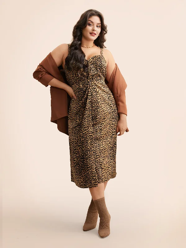 Everyday Dress with Ruched Sides for a Figure - hugging Look Leopard Print Twist Front Cami Dress Everyday Dress with Ruched Sides for a Figure - hugging Look Leopard Print Twist Front Cami Dress