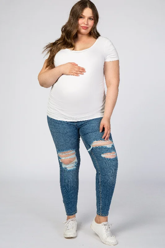 Maternity dress for a baby's first visit to the bird sanctuary Light Blue Distressed Maternity Plus Skinny Jeans