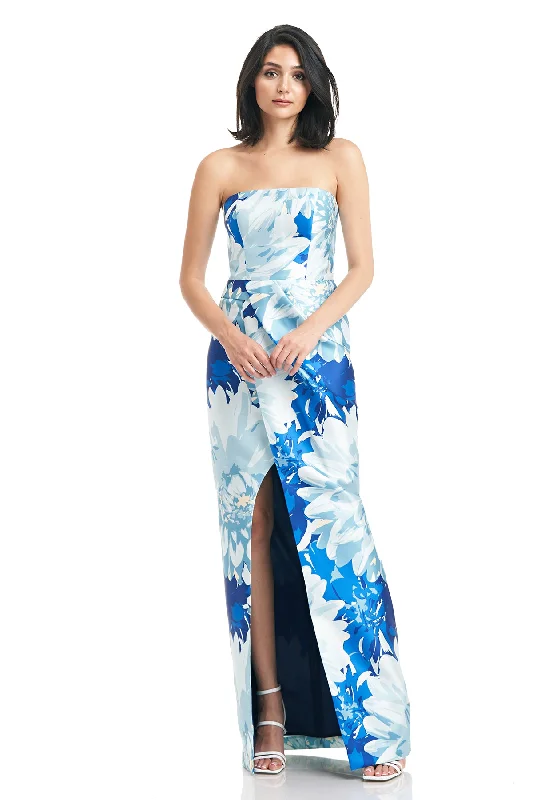 Formal dresses with tiered lace skirts and off - the - shoulder necklines for a feminine and elegant formal appearance Lucienne Strapless Column Gown Formal dresses with tiered lace skirts and off - the - shoulder necklines for a feminine and elegant formal appearance Lucienne Strapless Column Gown