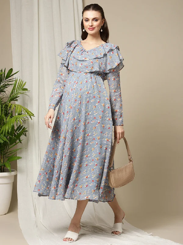 Maternity dress for a baby's first visit to the theater Maternity Printed Long Frock Maternity dress for a baby's first visit to the theater Maternity Printed Long Frock