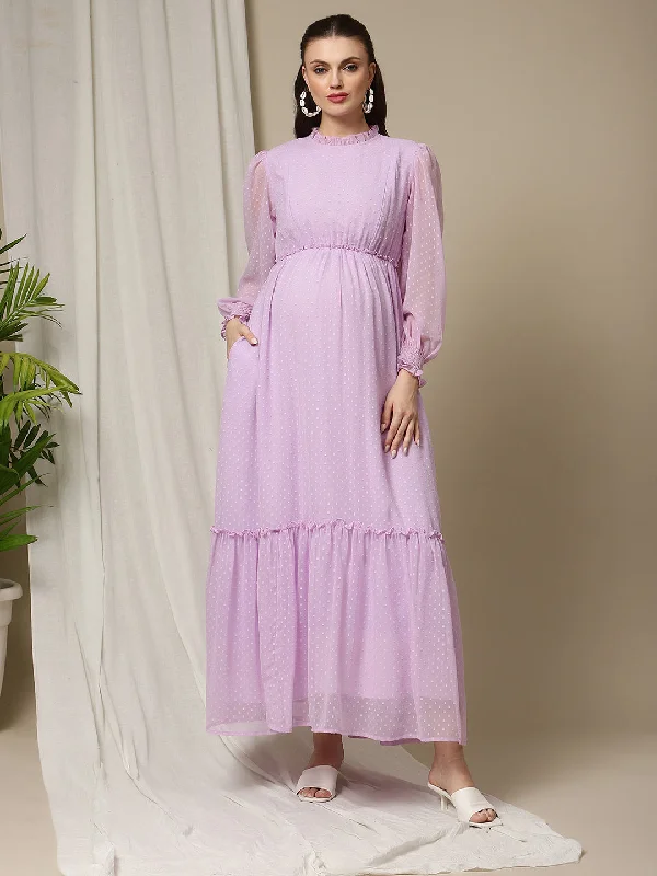 Maternity dress for a baby's first visit to the orchard Maternity Purple Dress