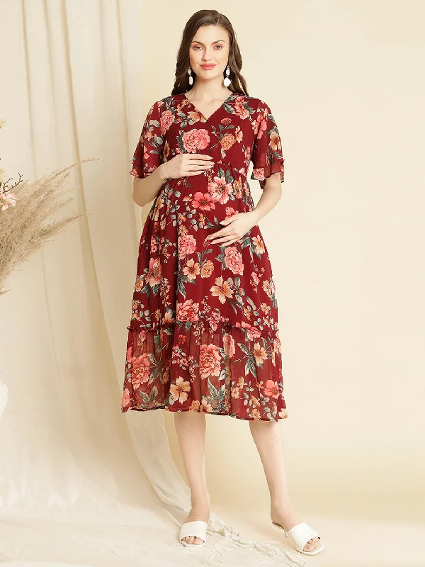 Maternity dress for a New Year's Eve celebration Maternity Floral Midi Dress