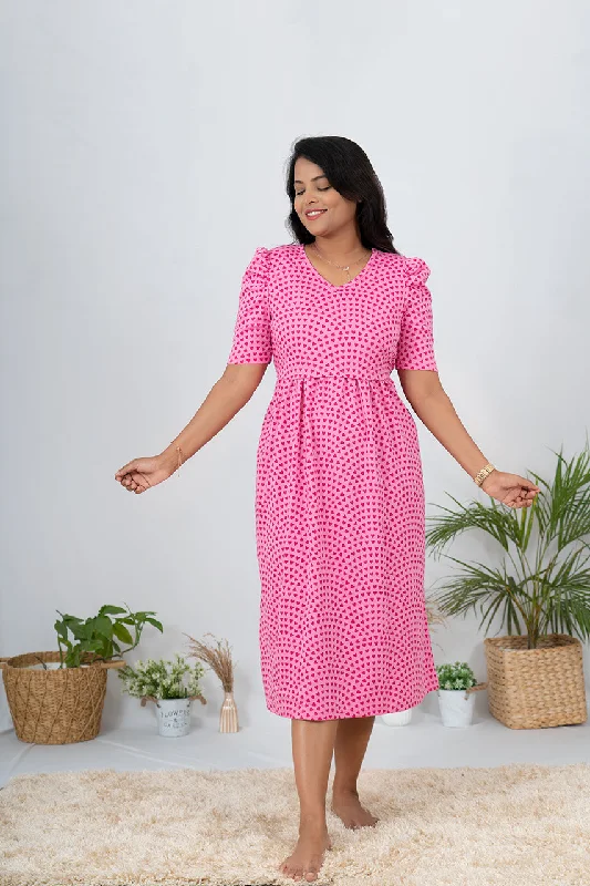 V neck maternity bodycon dress for photoshoot Midi Pink Heart Dress light weight