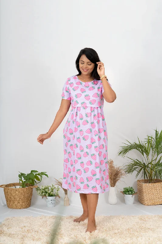 Maternity dress for a baby's naming ceremony Midi Purple Strawberry Dress light weight