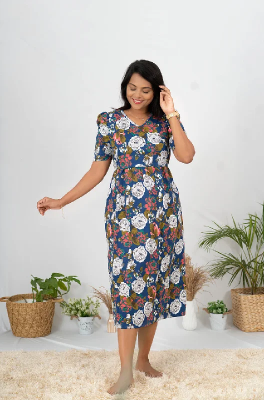 Maternity dress for a baby's first visit to the herb garden Midi White Roja thick cotton Dress winter