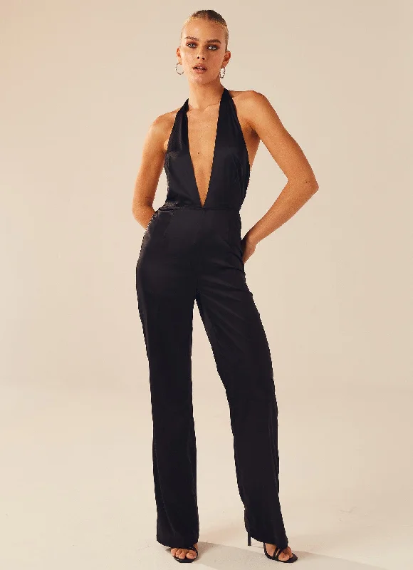 Formal dresses with side - slit pockets and beaded accents for a practical and stylish formal event Mystery Muse Jumpsuit - Onyx