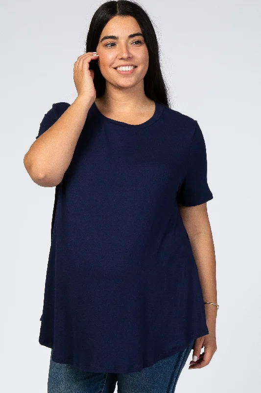 Maternity dress for a baby's first visit to the winery Navy Blue Round Hem Short Sleeve Maternity Plus Top Maternity dress for a baby's first visit to the winery Navy Blue Round Hem Short Sleeve Maternity Plus Top