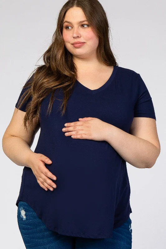 Maternity dress for a baby's first visit to the planetarium Navy Blue V-Neck Short Sleeve Maternity Plus Top Maternity dress for a baby's first visit to the planetarium Navy Blue V-Neck Short Sleeve Maternity Plus Top