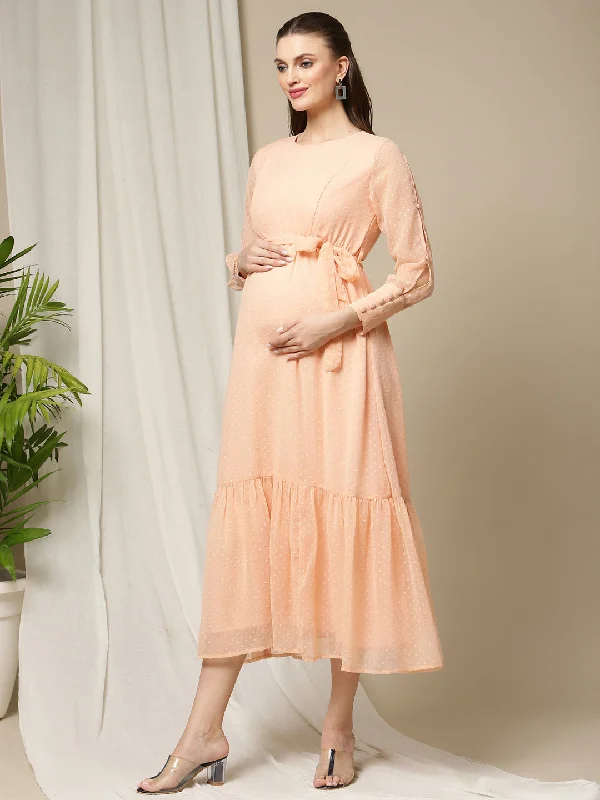Maternity dress for a christening Peach Georgette Maternity Dress