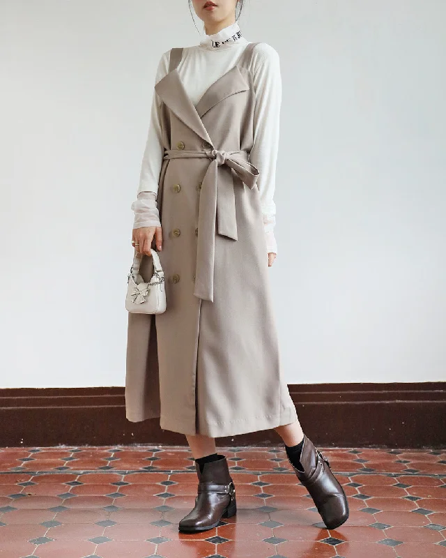 Everyday Dress with High - low Hem for a Trendy Edge Pinafore Trench Dress (2 color) Everyday Dress with High - low Hem for a Trendy Edge Pinafore Trench Dress (2 color)