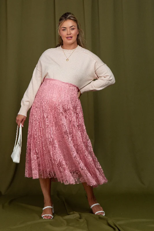 Maternity dress for a baby's first visit to the vertical garden Pink Lace Plus Maternity Midi Skirt