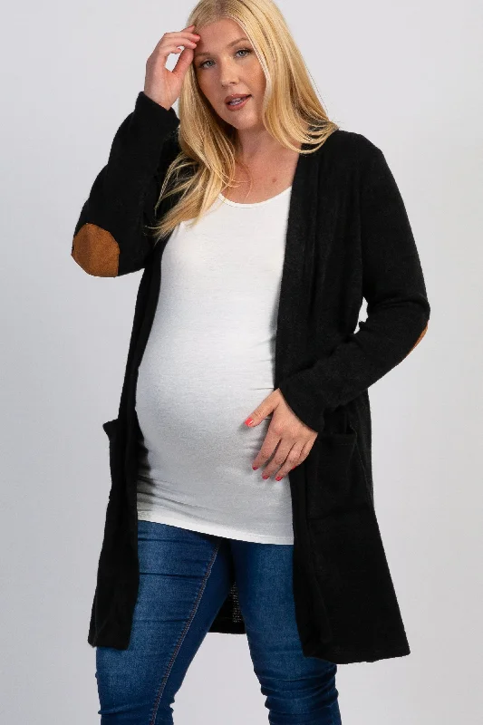 Maternity dress for a baby's first visit to the beach PinkBlush Black Knit Elbow Patch Maternity Plus Cardigan