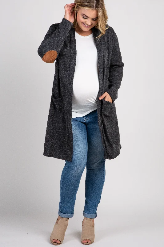 Maternity dress for a bridal shower as a hostess PinkBlush Charcoal Knit Elbow Patch Maternity Plus Cardigan