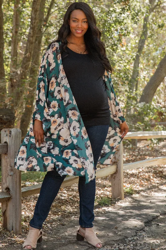 Maternity dress for a brunch with friends PinkBlush Green Floral Chiffon Long Maternity Plus Cover Up
