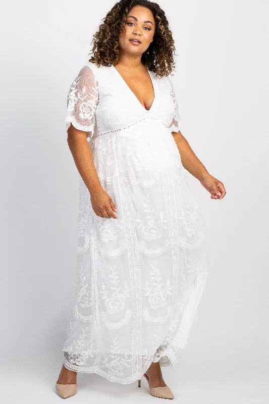 Maternity dress for a baby's dedication PinkBlush White Lace Mesh Overlay Plus Maternity Maxi Dress