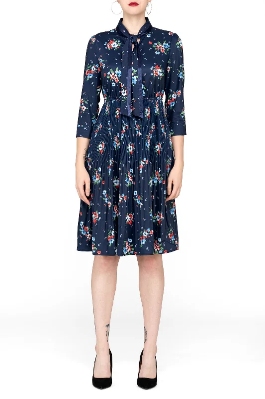  SCANDINAVIA-Pleated Office Floral Dress