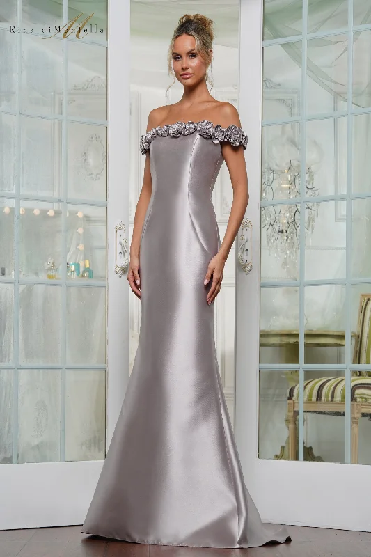Prom dresses with cold - shoulder cutouts and satin bows for a trendy look Rina Di Montella RD3205 Prom dresses with cold - shoulder cutouts and satin bows for a trendy look Rina Di Montella RD3205