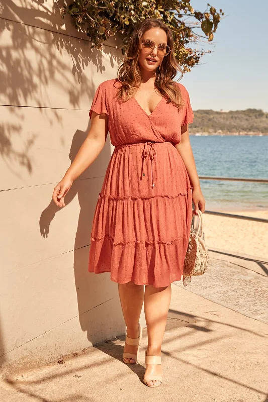 Everyday Dress with Belted Waist for Definition Sangria Dress in Dusty Rose Swiss Dot Everyday Dress with Belted Waist for Definition Sangria Dress in Dusty Rose Swiss Dot
