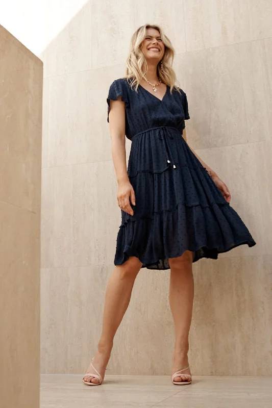  Sangria Dress in Navy Swiss Dot