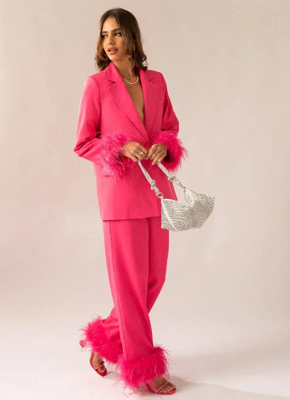 Formal dresses with gathered bodices and wide - leg skirts for a comfortable and stylish silhouette Shake It Off Feather Pants - Magenta Formal dresses with gathered bodices and wide - leg skirts for a comfortable and stylish silhouette Shake It Off Feather Pants - Magenta