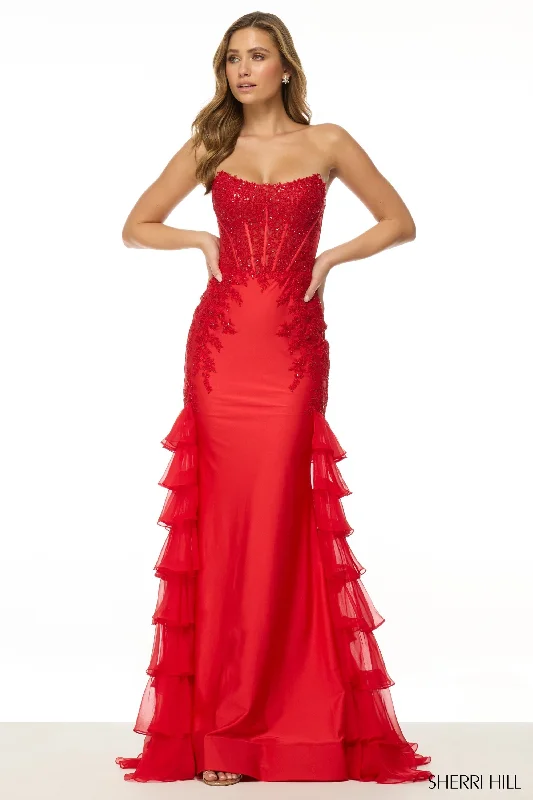 Prom dresses with illusion necklines and crystal embellishments for a formal affair Sherri Hill 56944 Prom dresses with illusion necklines and crystal embellishments for a formal affair Sherri Hill 56944