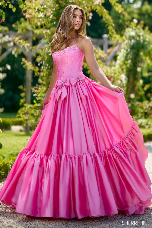 Formal dresses with asymmetric ruffled hems and high - low designs for a fashion - forward and dynamic appearance Sherri Hill 56958 Formal dresses with asymmetric ruffled hems and high - low designs for a fashion - forward and dynamic appearance Sherri Hill 56958