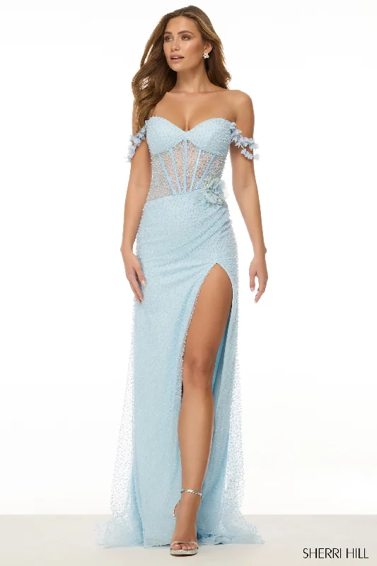 Formal dresses with asymmetric ruffled hems and high - low designs for a fashion - forward and dynamic appearance Sherri Hill 57026 Formal dresses with asymmetric ruffled hems and high - low designs for a fashion - forward and dynamic appearance Sherri Hill 57026