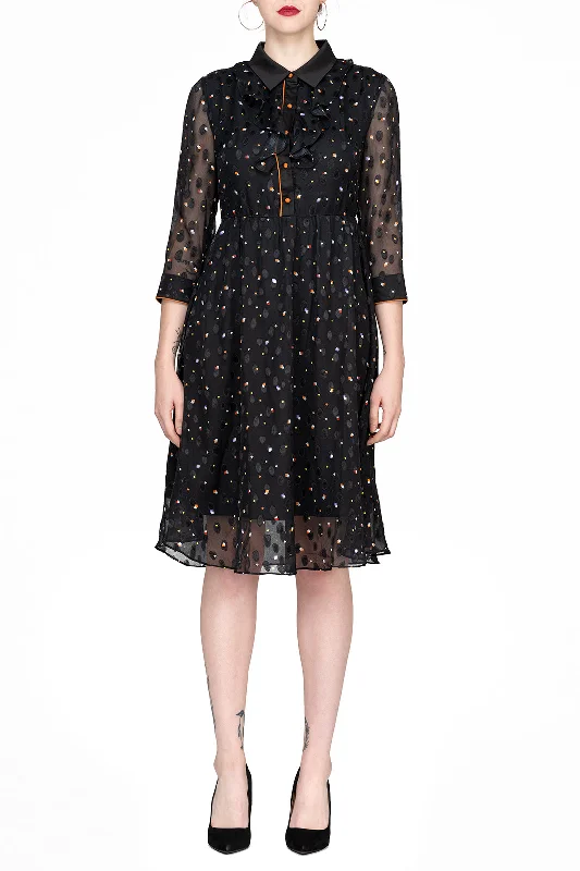 Everyday Dress with Monogram for a Personalized Touch​ SCANDINAVIA-Shirt Collar Ruffle Accent Mesh Dress