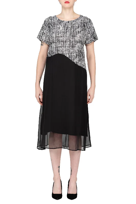  TWO PEARS-Short Sleeve Contrast Shift Dress