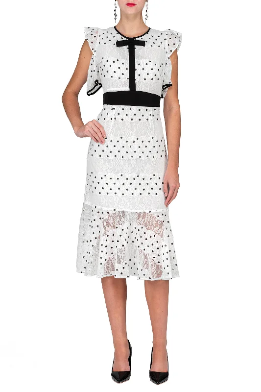 Everyday Dress with Raglan Sleeves for a Comfortable Fit TWO PEARS-Shoulder Cut Sleeve Ruffle Hem Dot Print Sheath Dress Everyday Dress with Raglan Sleeves for a Comfortable Fit TWO PEARS-Shoulder Cut Sleeve Ruffle Hem Dot Print Sheath Dress