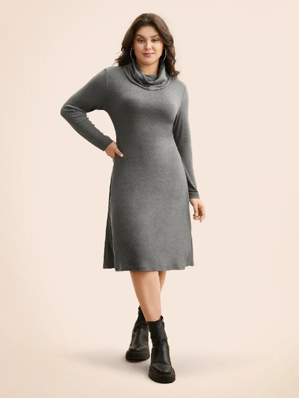 Everyday Dress with Bishop Sleeves for a Victorian - inspired Look Solid Turtleneck High Stretch Dress Everyday Dress with Bishop Sleeves for a Victorian - inspired Look Solid Turtleneck High Stretch Dress