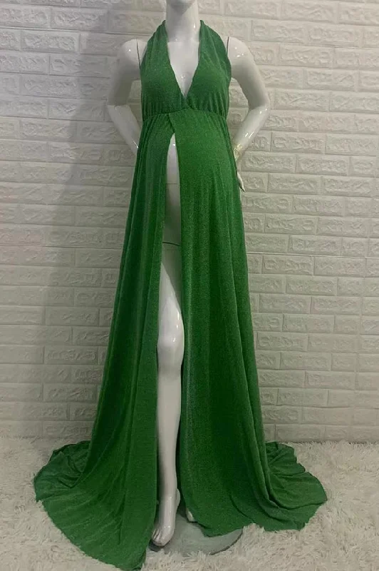 Maternity dress for a baby's first visit to the distillery Sparkly Halter High Slit Backless Maternity Photograph Dress Maternity dress for a baby's first visit to the distillery Sparkly Halter High Slit Backless Maternity Photograph Dress