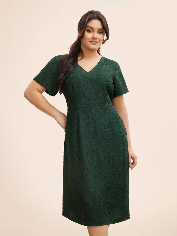 Everyday A - line Dress with Button - down Front​ Texture Gathered Split Hem Dress
