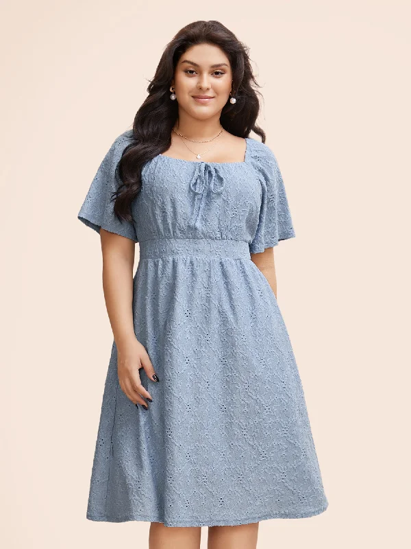 Everyday Boho - style Dress with Fringe​ Textured Bowknot Ruffle Sleeve Dress